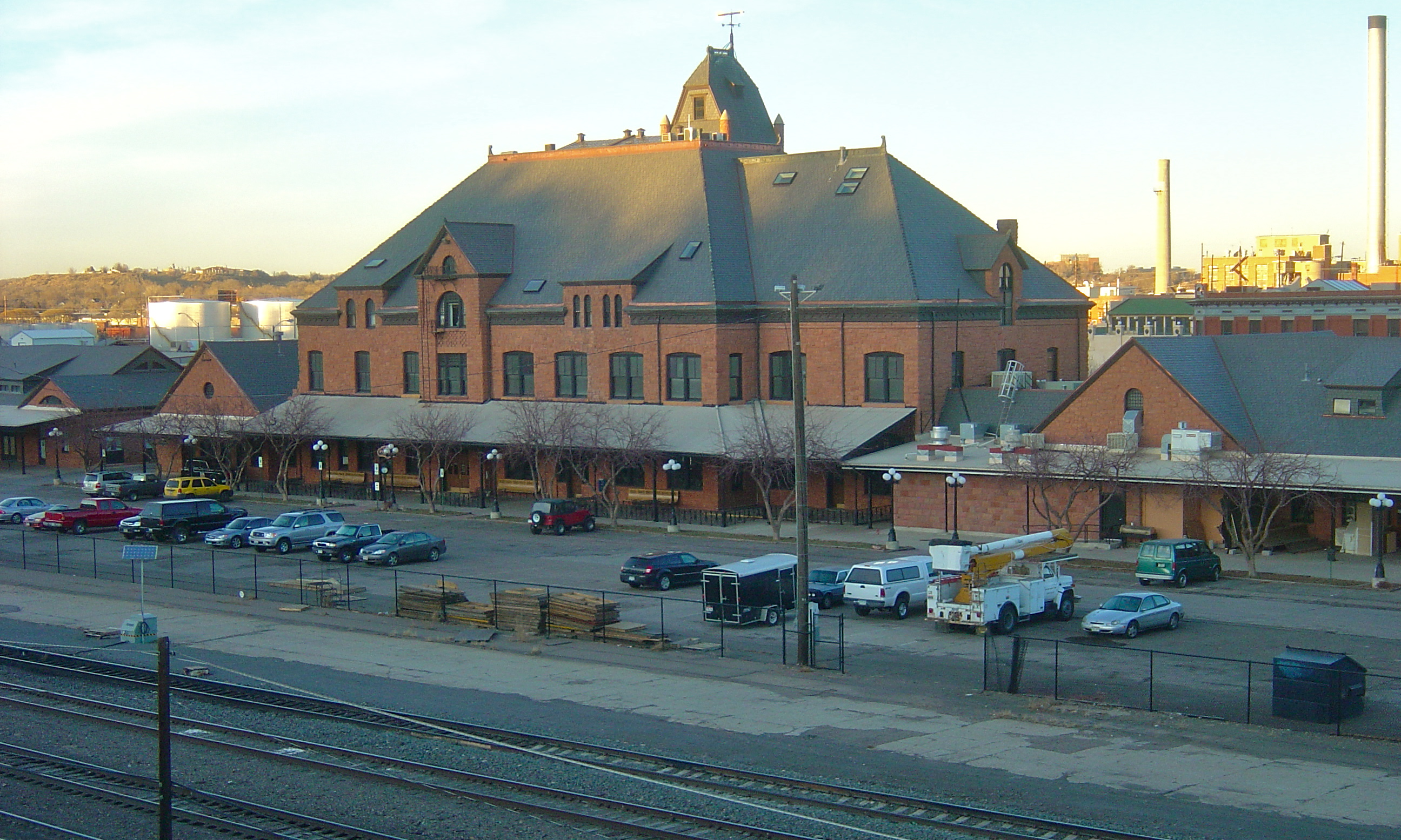 Historic Pueblo Union Depot beside the railway tracks in Pueblo, Colorado