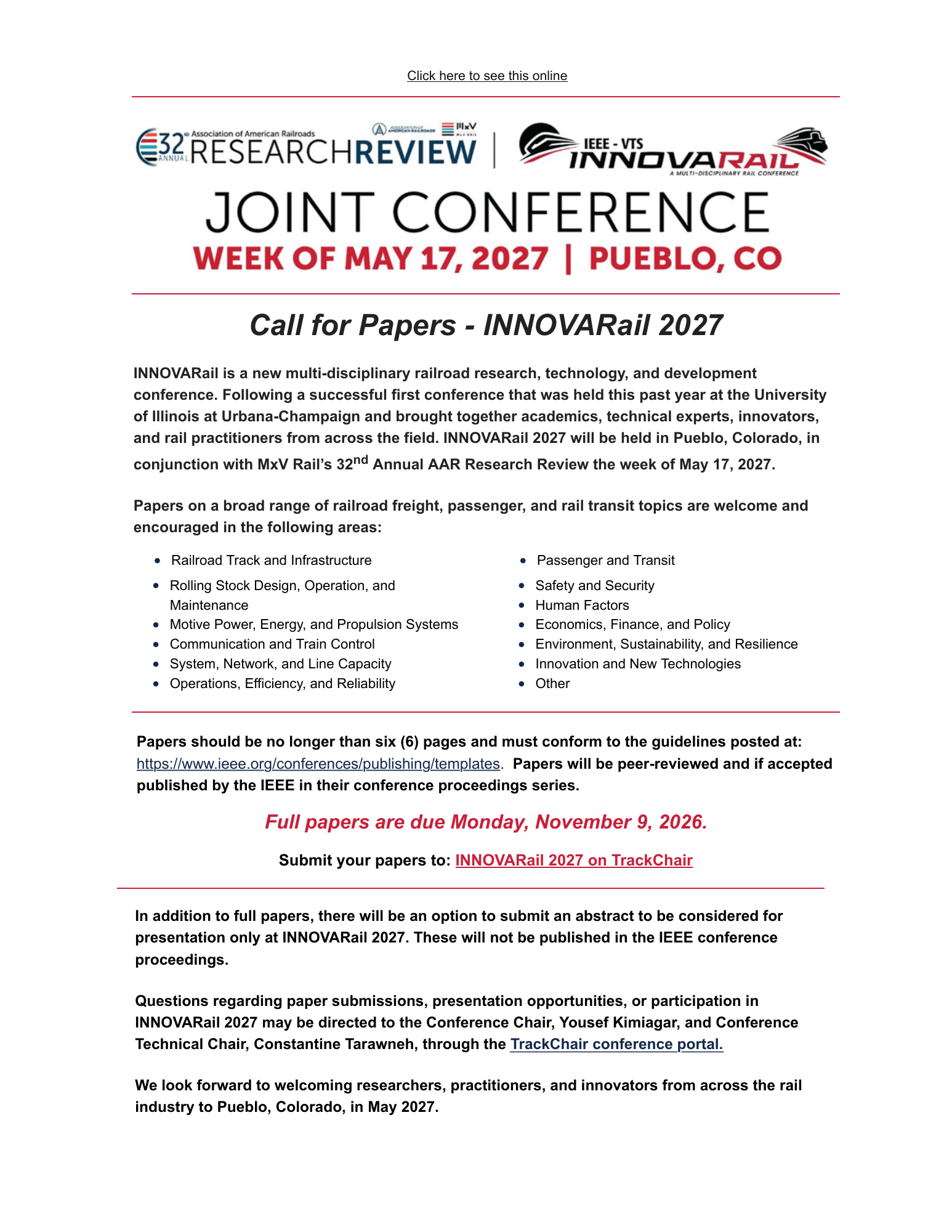 IEEE-VTS INNOVARail 2027 Call for Papers; open the PDF to read the full document